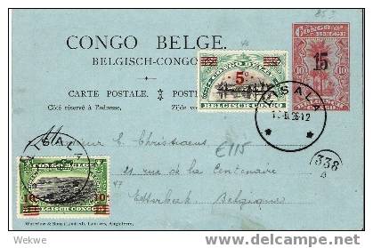 Bg042 / Belgisch Kongo,  1926 - Ganzsache (Ascher 85 I) Mit Zusatzfrankatur Nach Belgien - - Ganzsachen