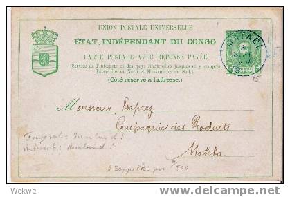 Bg044/  Belgisch Kongo, 1895 – 2 Doppelkarten Matadi Nach Mateba Und Matadi Nach Koekelberg - Ganzsachen