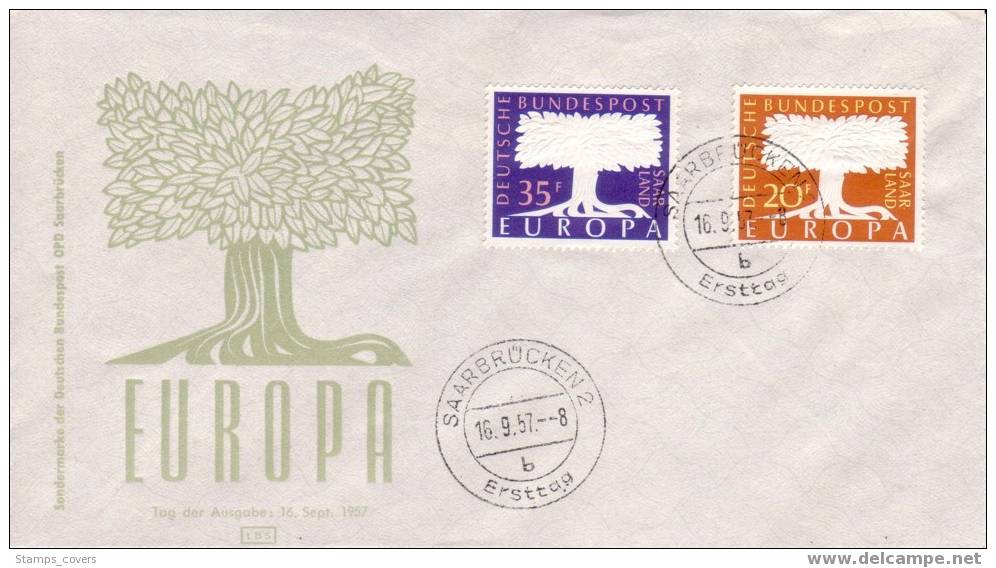 SAAR FDC MICHEL 402/03 EUROPA 1957 SAARBRUCKEN - 1957