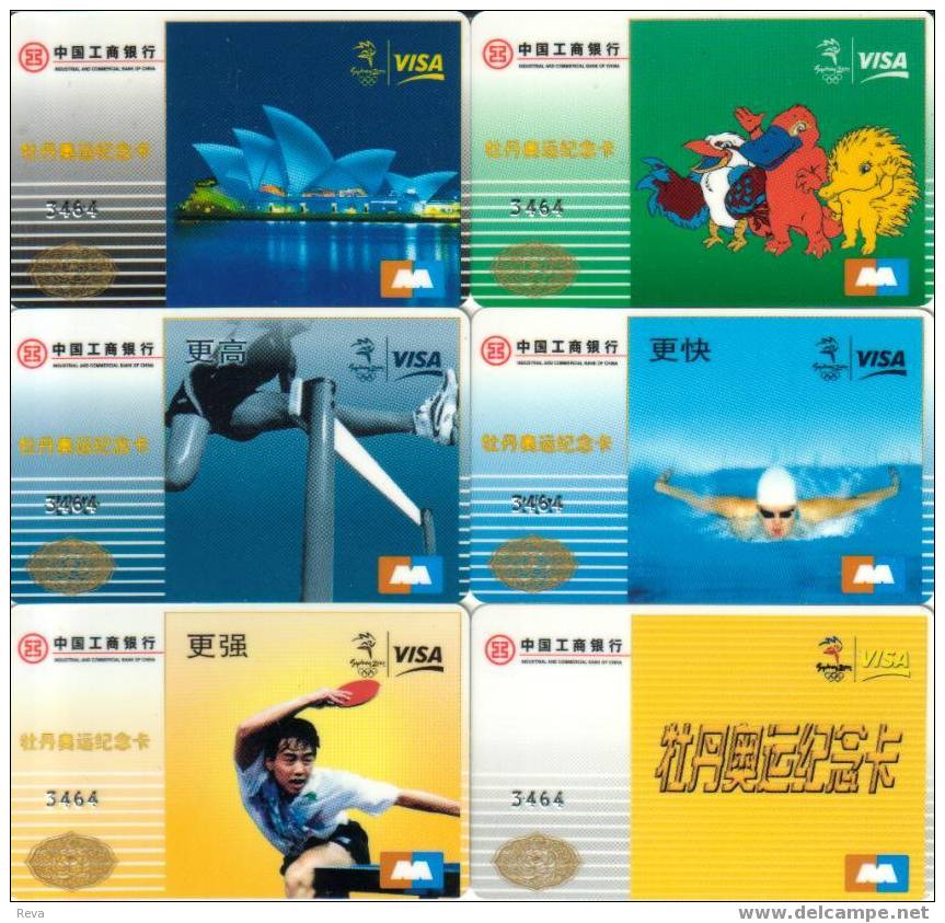 CHINA  SET  OF  6   VISA CARD  SYDNEY 2000 OLYMPIC  SPORT  SYDNEY OPERA  HOUSE  SWIMMING  SPECIAL PRICE !! - Chine