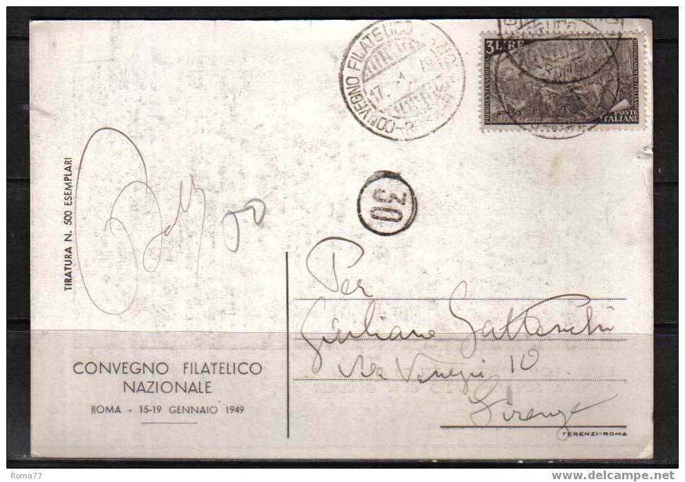 BOL319 - REPUBBLICA , CONVEGNO FILATELICO ROMA  17/1/49 - 1946-60: Storia Postale