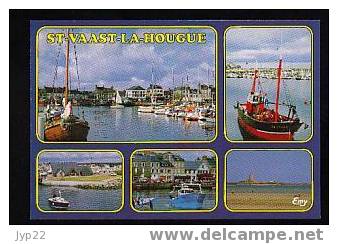 Jolie CP Manche 50 Saint-Vaast-La-Hougue Multivue Le Port Et Le Fort De La Hougue - Bateaux - Neuve - Saint Vaast La Hougue