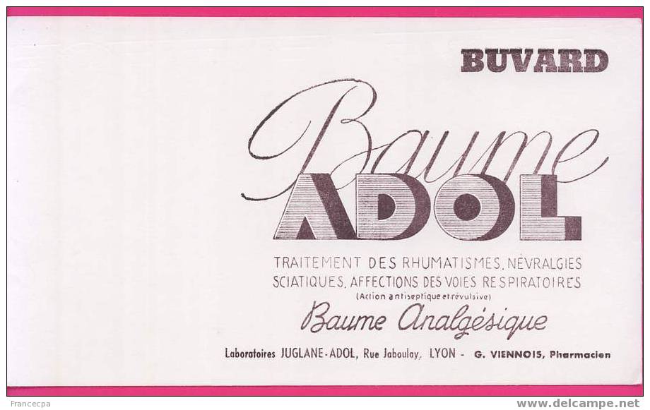 BUVARD  786   BUME ADOL Laboratoire Juglane-Adol Rue Jaboulay  Lyon  G. Viennois Pharmacien - Produits Pharmaceutiques