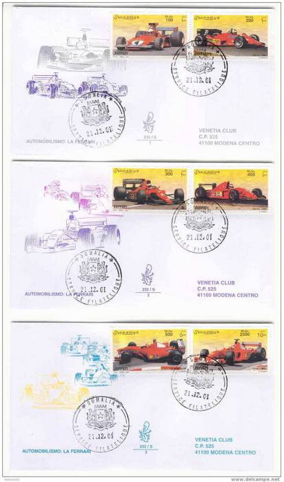 Somalia - Serie Compl. 3 Buste FDC Dedicate Alla Ferrari - Cars