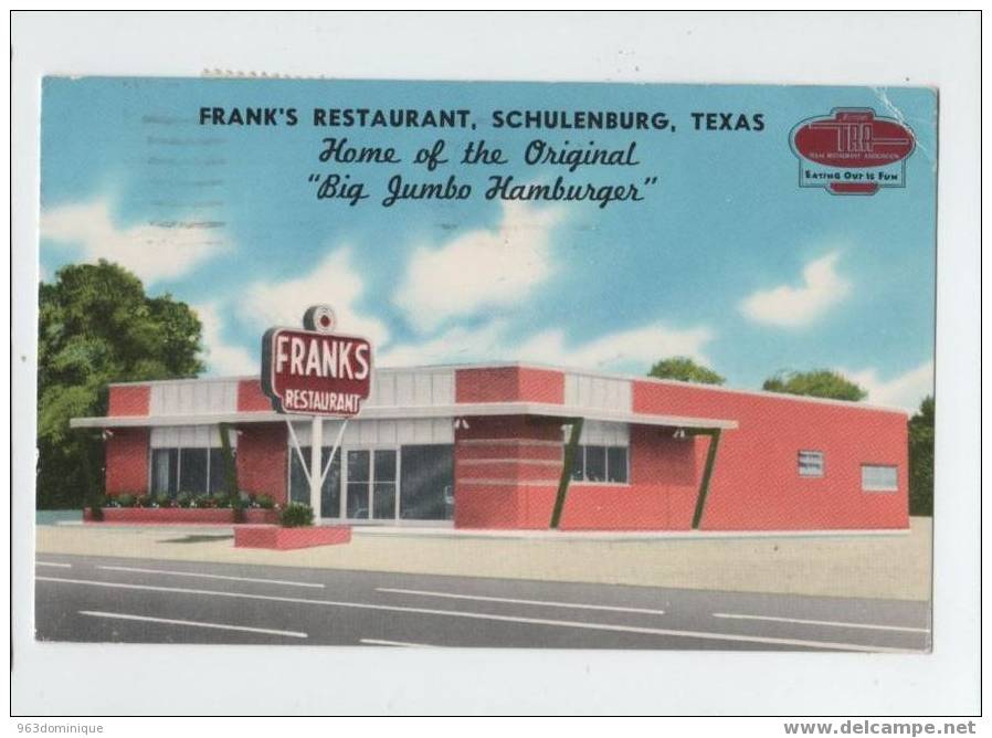 Texas - Posted In San Antonio 1969 - Frank's Restaurant , Schulenburg - Home Of The Original "Big Jumbo Hamburger" - San Antonio
