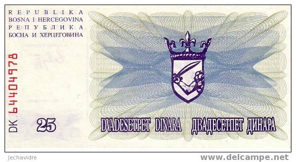 BOSNIE HERZEGOVINE   25 Dinara  Daté Du 01-07-1992   Pick 11a     ***** BILLET  NEUF ***** - Bosnia Y Herzegovina