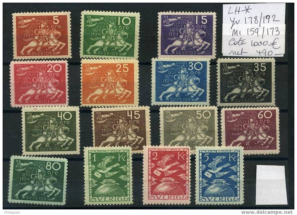 SUEDE 1924  UPU  YT 178-192  Mi 159-173*  Très Belle Avec Charnière  MLH   Cote YV 1000 Euro - Unused Stamps