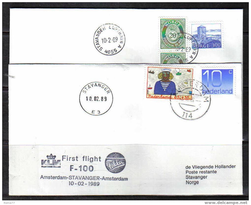 BOL1437 - KLM , FIRST FLIGHT AMSTERDAM STAVANGER  10/02/1989 - Airmail