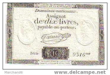 Assignat De 10 Livres Série 9316  L'an 1 Er De La Republique Filigrame RP RF - Assignats & Mandats Territoriaux