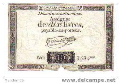 Assignat De 10 Livres Série 3494  L'an 1 Er De La Republique Filigrame Royal - Assignate