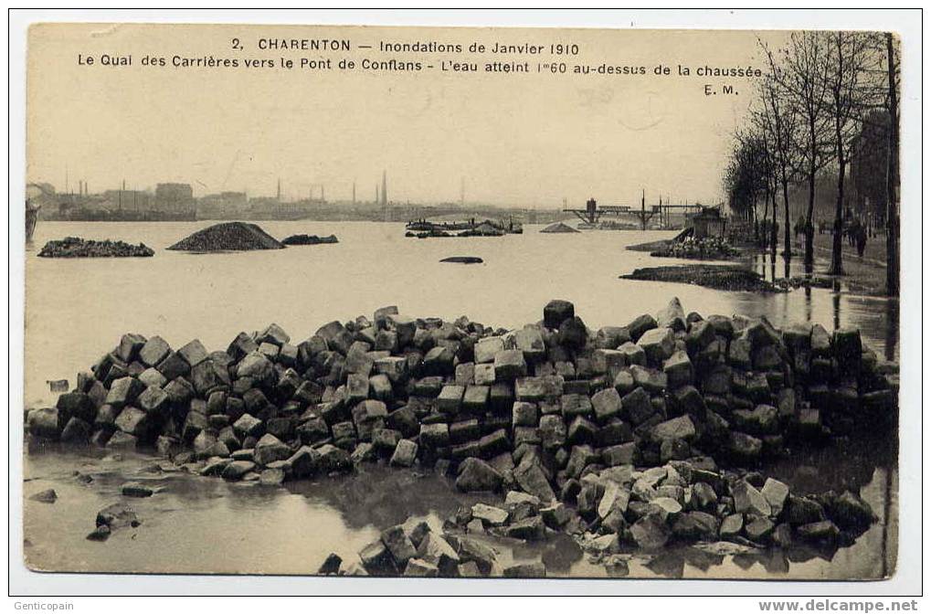 H102 - CHARENTON - Inondations De 1910 - Le Quai Des Carrières Vers Le Pont De Conflans - Charenton Le Pont