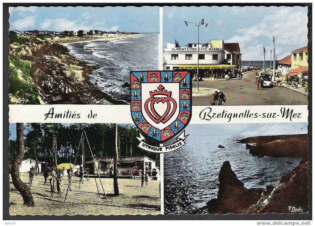 CPSM  85  BRETIGNOLLES SUR MER  Amitiés   Ecusson  Utrique Fidelis   Camping   Vues - Bretignolles Sur Mer