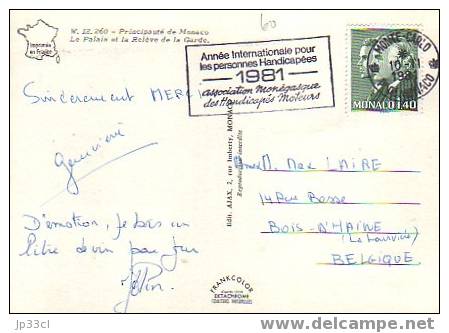 Flamme "Année Internationale Pour Les Personnes Handicapées 1981" Sur CP De Monaco Du 10/11/1981 - Handicaps