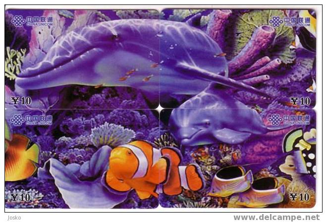DOLPHIN ( China Puzzle Set Of 4. Cards ) * Delphin - Delfin- Dauphin - Delfino- Dauphine - Dolphins - Dauphins - Delphine