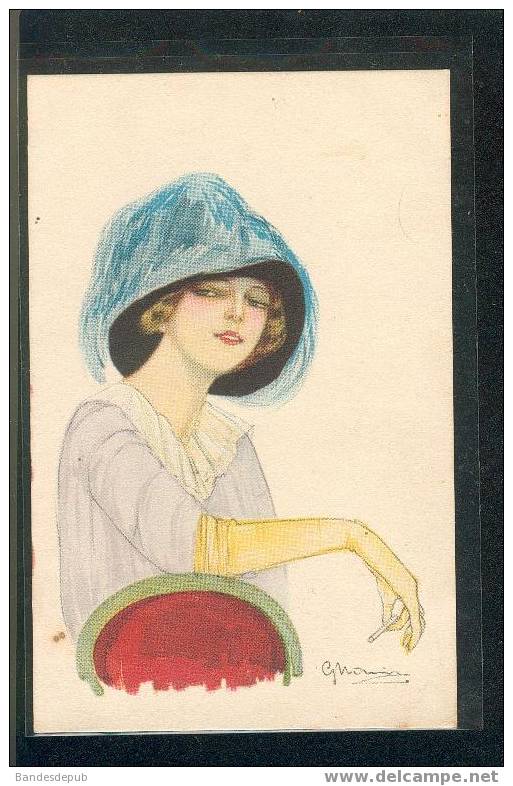 Très Belle Carte Surrealisme Italienne Pochoir Jeune Femme  Chapeau Cigarette  G Nanni - Nanni