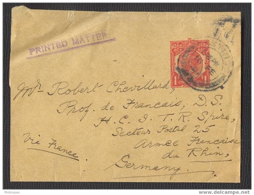 GB WRAPPER + BELGIUM STATIONERY CARD BOTH TO ARMY ADRESS IN GERMANY - WW1 (I Guerra Mundial)