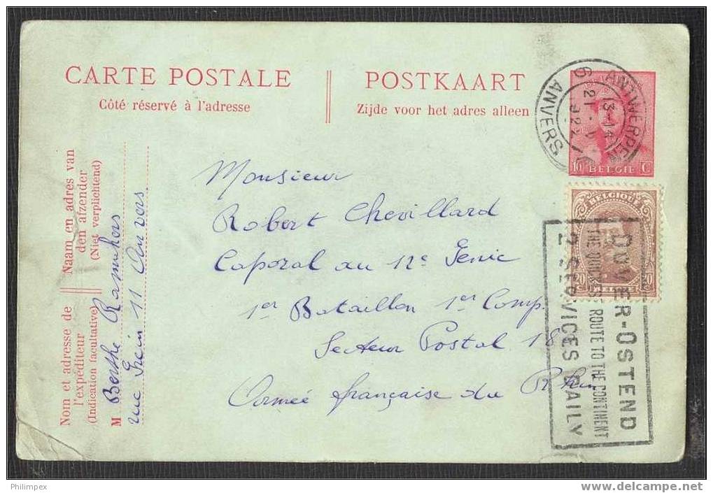 GB WRAPPER + BELGIUM STATIONERY CARD BOTH TO ARMY ADRESS IN GERMANY - WW1 (I Guerra Mundial)