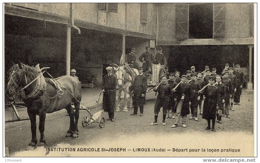 Institution Agricole Saint Joseph - Départ Pour La Leçon Pratique - Elèves - Chevaux, Attelages - Charrues - Agriculture - Limoux