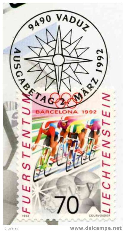 CP De 1992 Du Liechtenstein Avec Timbre Et Illust. "JO De BARCELONE - CYCLISME" - Oblit. Vaduz 02 Mars 1992 - Estate 1992: Barcellona