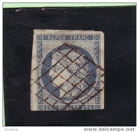 Francia N. 4 Used ND (UNI) Cerere 25c. Azzurro - 1849-1850 Cérès