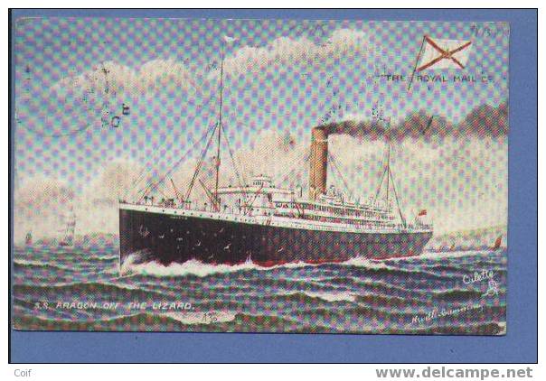 130 Op Kaart "THE ROYAL MAIL- S.S. ARAGON OFF THE LIZARD" Met Stempel PAQUEBOT - Covers & Documents