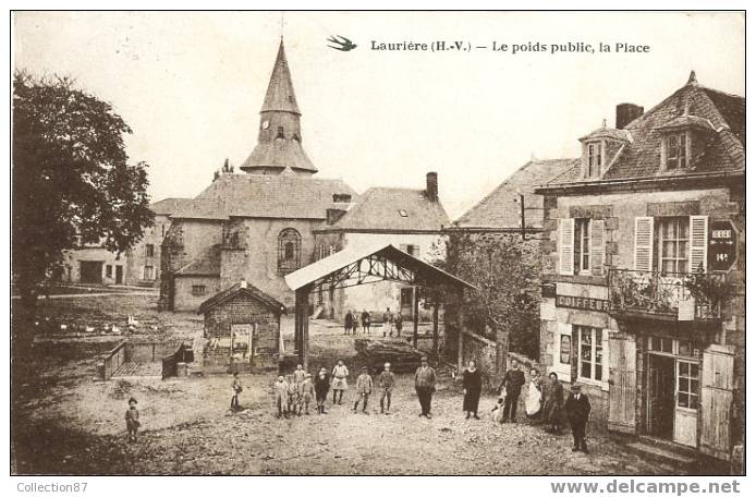 87 - HAUTE VIENNE - LAURIERE - PLACE Du POIDS PUBLIC - HALLE - DEVANTURE Du COIFFEUR - TRES BELLE CARTE ANIMEE - Lauriere