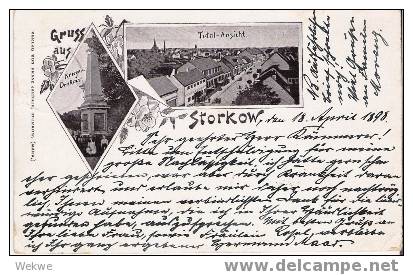 Bra008 / Storkow – 1898 – Dorfstrasse Und Kriegerdenkmal, Gelaufen - Storkow