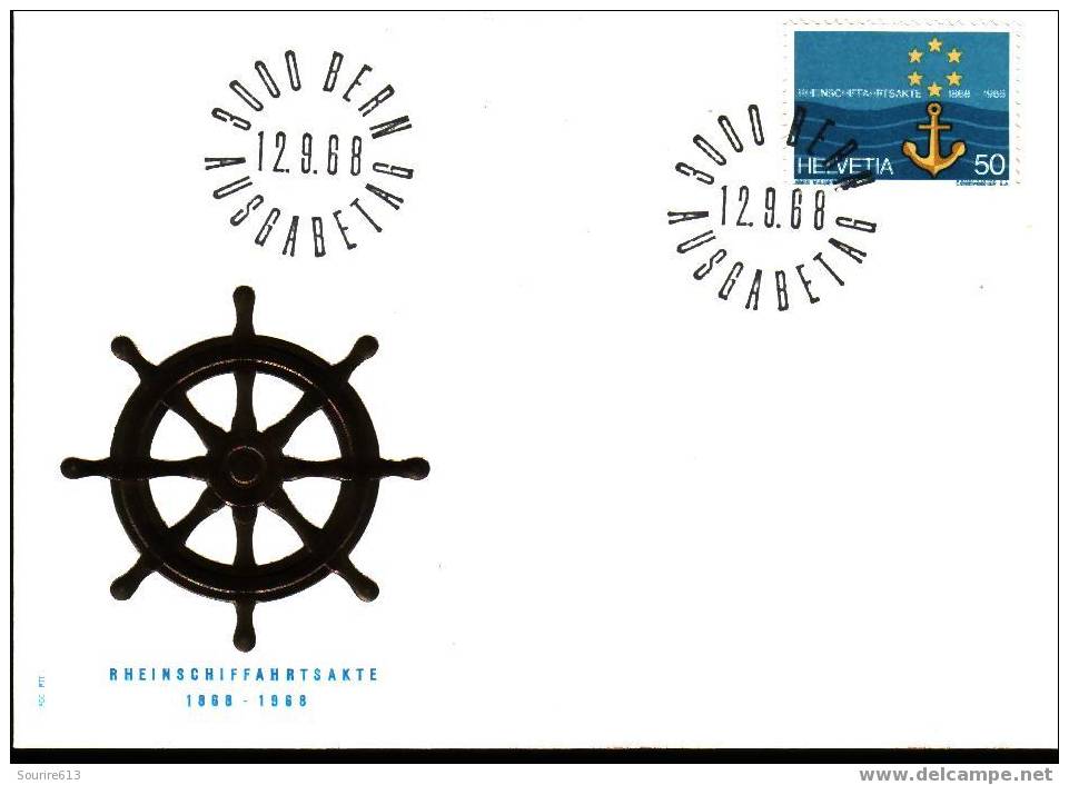 Fdc Transports >  Maritime Suisse 1968 Rheinschiffahrtsakte Ancre Gouvernail - Marittimi