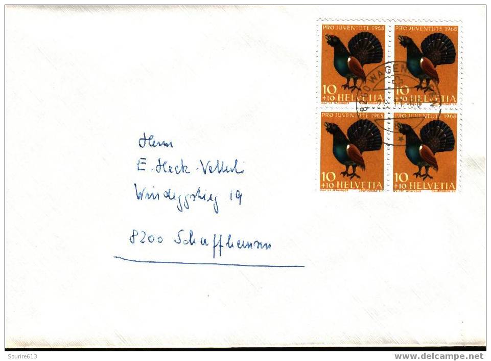 Fdc Animaux & Faune >  Oiseaux >  Gallinacées Suisse 1968 Bloc De 4 Pro Juventute - Gallinacées & Faisans