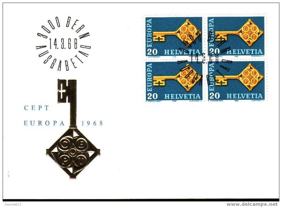 Fdc Europa-CEPT > 1968 Suisse 1968 Bloc De 4  Clef - 1968