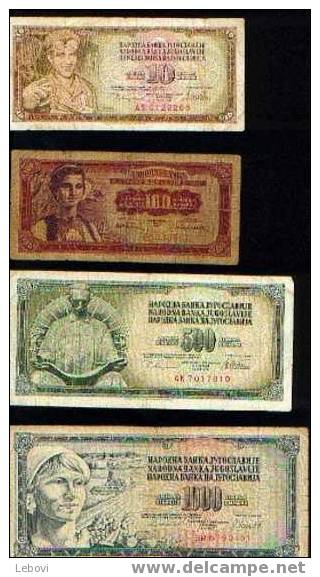 YOUGOSLAVIE- Lot De 4 Billets - Yugoslavia