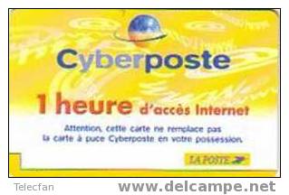 FRANCE CARTE ACCES INTERNET CYBERPOSTE 1H LA POSTE RARE - Cartes De Salon Et Démonstration