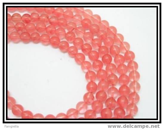 Lot 6 Perles En Véritable Quartz Cerise 6mm - Pearls