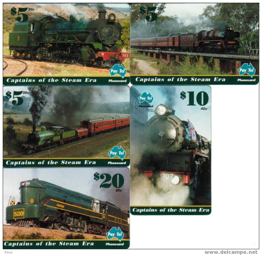 AUSTRALIA SET OF 5 STEAM TRAINS TRAIN FACE VALUE $45 MINT 1500 ONLY !!! SPECIAL PRICE - Australia