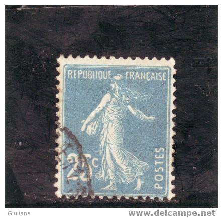 Francia N. 140  Used (UNI) 25c.  Azzurro  Seminatrice Senza Globo, Fondo Unito - Tipo II - Oblitérés