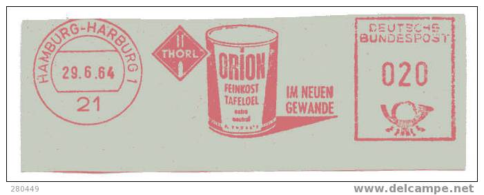 BRD Nice Cut Meter Freistempel Orion Table Oil, Hamburg, 29-6-1964 - Food