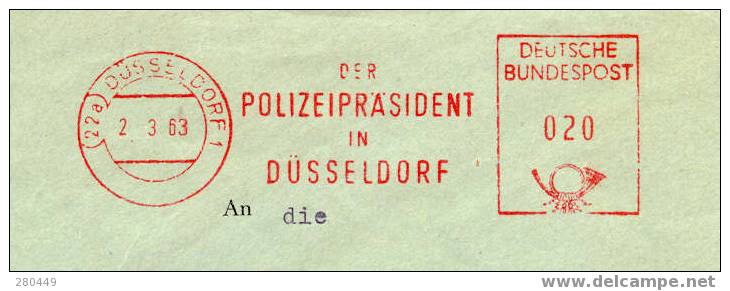 Cover With Metermark Police President Dusseldorf, 2-3-1963 - Polizei - Gendarmerie