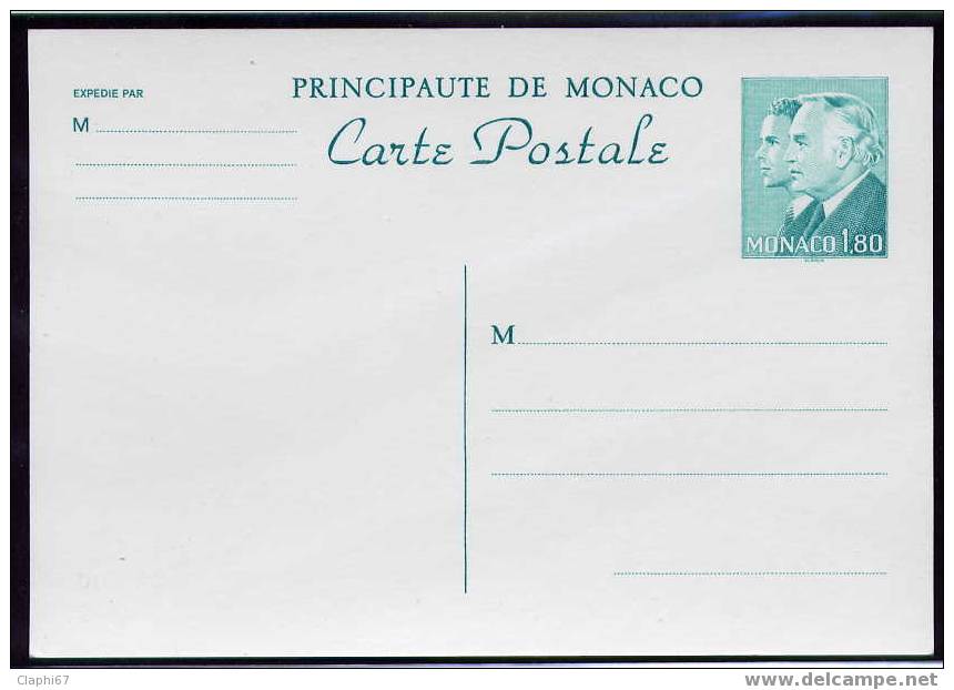 Monaco CP Neuve Rainier + Albert 1,80 Vert-clair - Enteros  Postales
