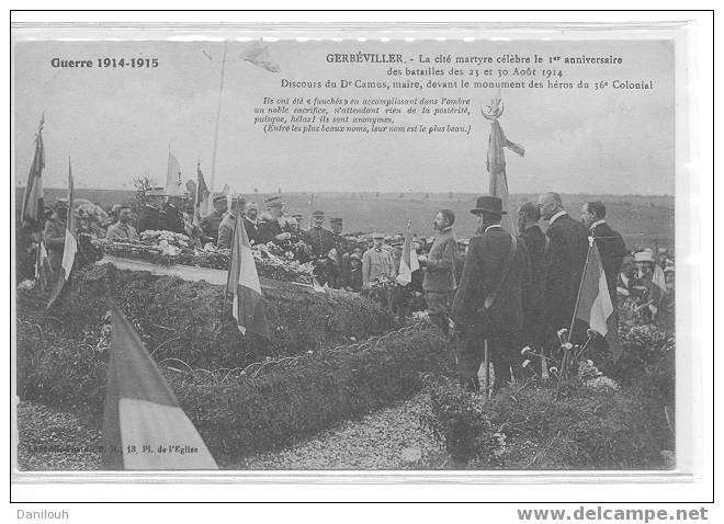 54/*/ GERBEVILLER / Discours Du Dr Camus, Maire Devant Le Monument Des Héros, Cité Martyr, 1er Annimversaire - Gerbeviller