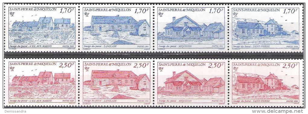 Saint-Pierre & Miquelon 1991 Michel 611 - 618 Neuf ** Cote (2007) 10.00 € Vues Des Anciennes Villes Et Villages - Neufs