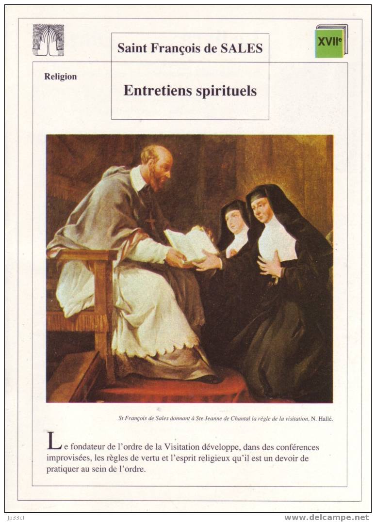 Fiche De Lecture Sur "Entretiens Spirituels" De Saint François De Sales - Learning Cards