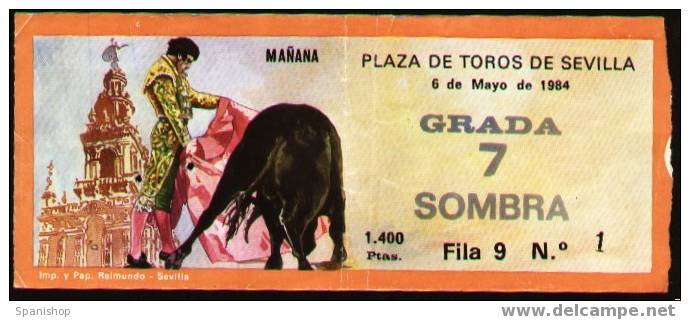 TICKET BULLFIGHTER IN SEVILLA.YEAR 1984. ENTRADA TOROS - Obj. 'Herinnering Van'