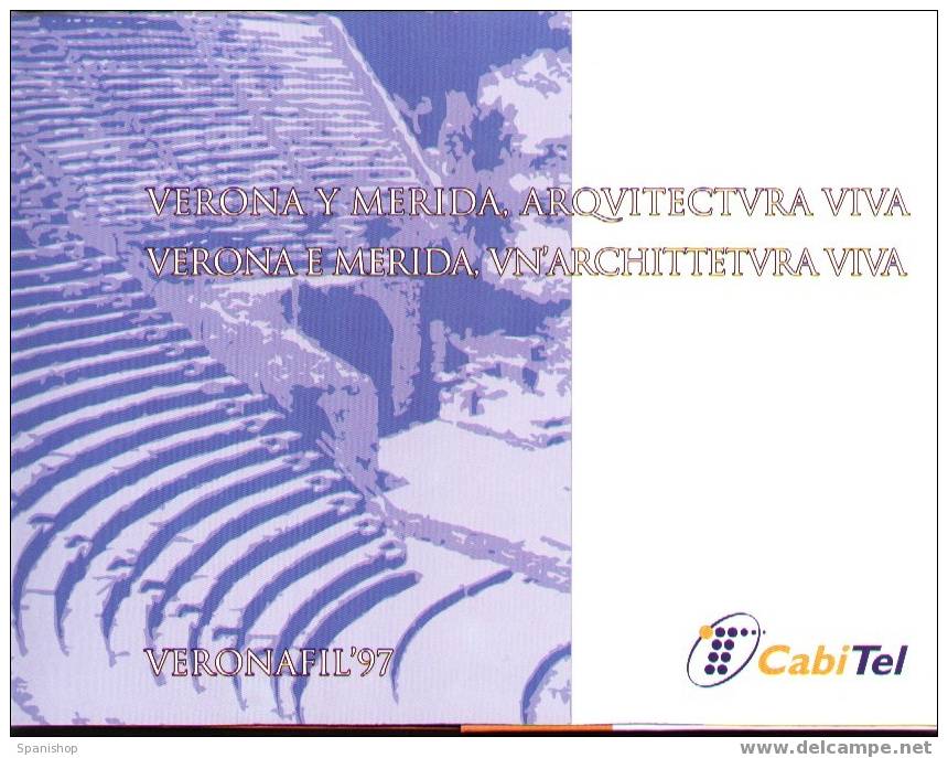 SPAIN FOLDER ROMANIC THEATER VERONA & MERIDA. ARCHITECTURE ANCIENT. 2 Private Phonecards - Cultural