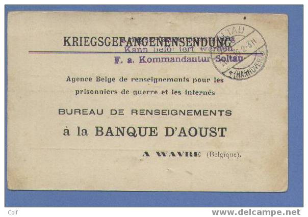 KRIEGSGEFANGENENSENDUNG Met Stempel SOLTAU Naar "Prisonniers De Guerre Et Les Internes / BUREAU DE RENSEIGNEMENTS" - Prisonniers