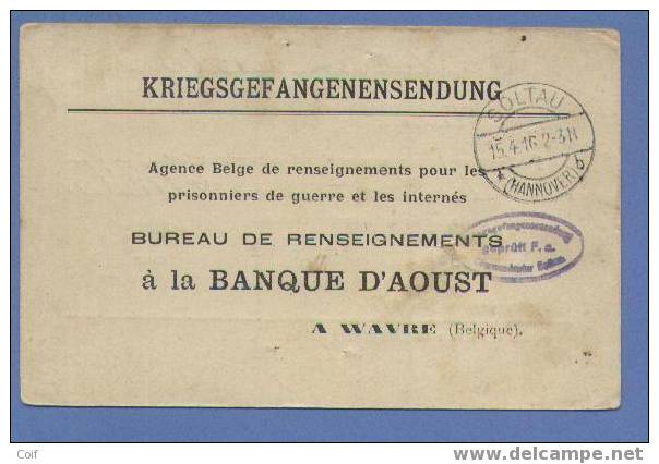 KRIEGSGEFANGENENSENDUNG Met Stempel SOLTAU Naar "Prisonniers De Guerre Et Les Internes / BUREAU DE RENSEIGNEMENTS" - Prisoners