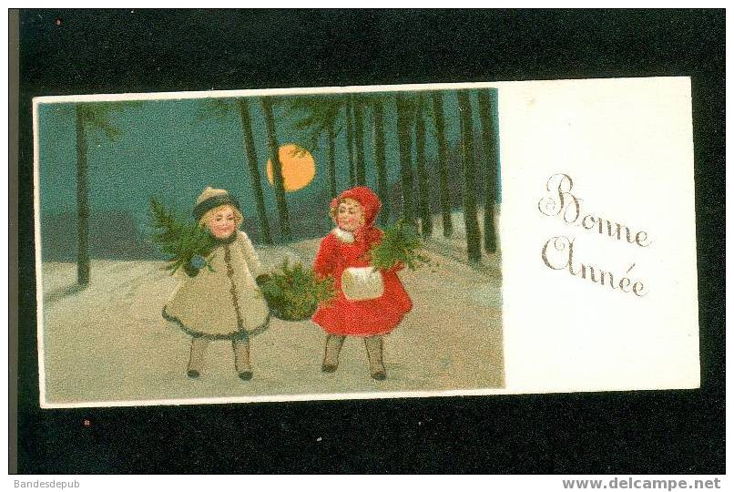 Jolie Petite Carte De Voeux Bonne Année Illustrée Style Pauli Ebner ( Non) Signée Enfants Sapin  J22 - Ebner, Pauli