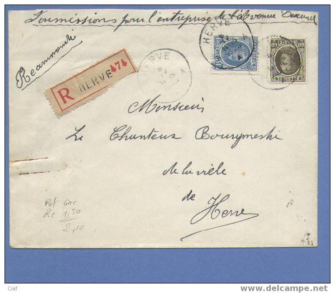 207+255 Op AANGETEKENDE  Brief Met Cirkelstempel HERVE - 1922-1927 Houyoux