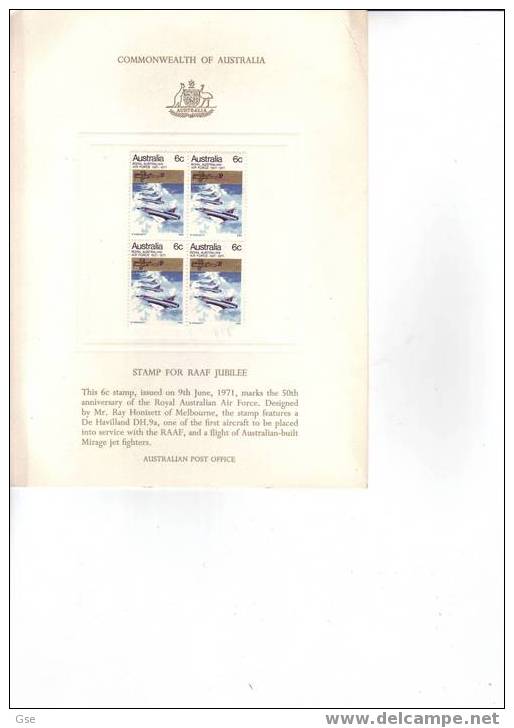 AUSTRALIA 1971 - Folder - Yvert  436 - RAAF - Aereonautica - Lettres & Documents