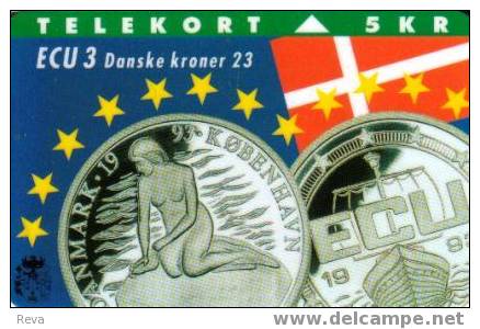 DENMARK 5 KR COIN  MONEY  ON  CARD  SHIP  BOAT WOMAN  MINT - Denemarken