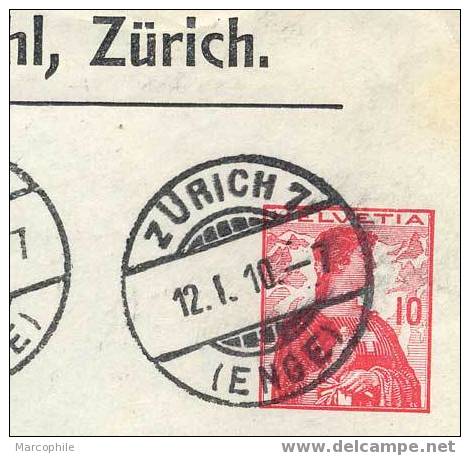 SUISSE - ZURICH / 1910 ENTIER POSTAL PRIVE VOYAGE - Postwaardestukken